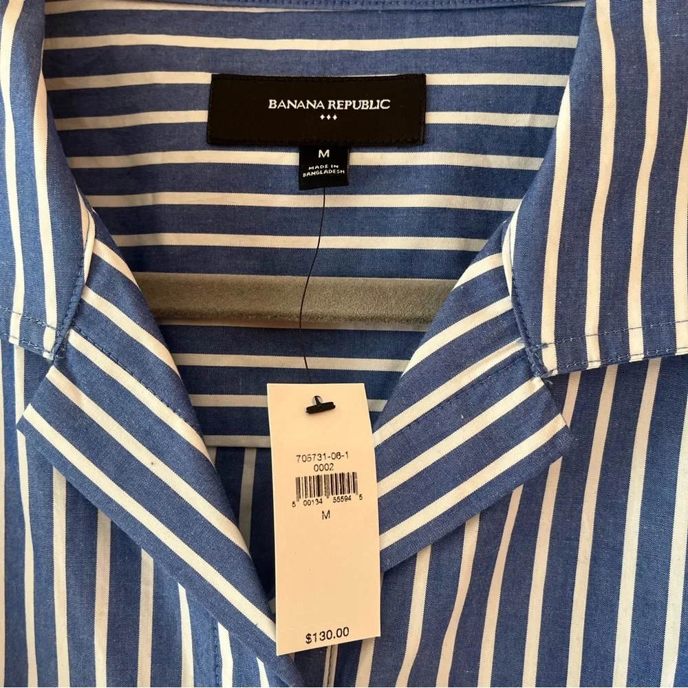 NWT Banana Republic Striped Blue Shirt Dress with Tie Waist - Picture 3 of 4